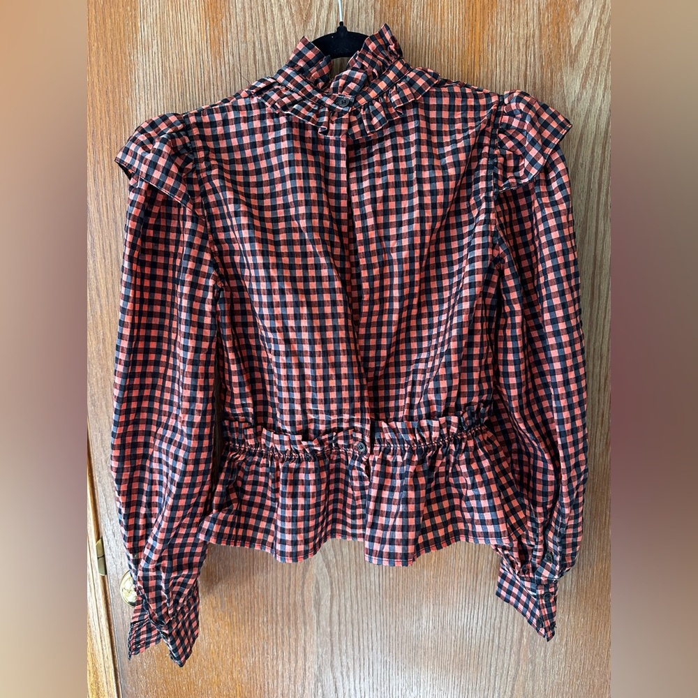 GANNI Ruffled gingham seersucker blouse - Picture 6 of 10
